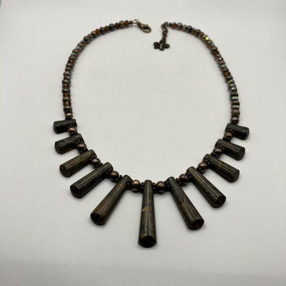 Artisan Natural Bronzite and Pearl Beaded Necklace 19 inches Handmade NEW - Picture 1 of 14